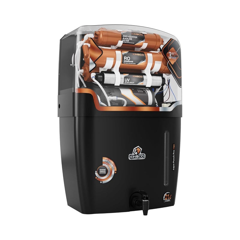 Kinsco Aqua Punch Pro Max 21 L with ISI Mark RoUvUfTds Adjuster 21 L RO UV UF TDS ALK Copper Water Purifier Black - Image 3