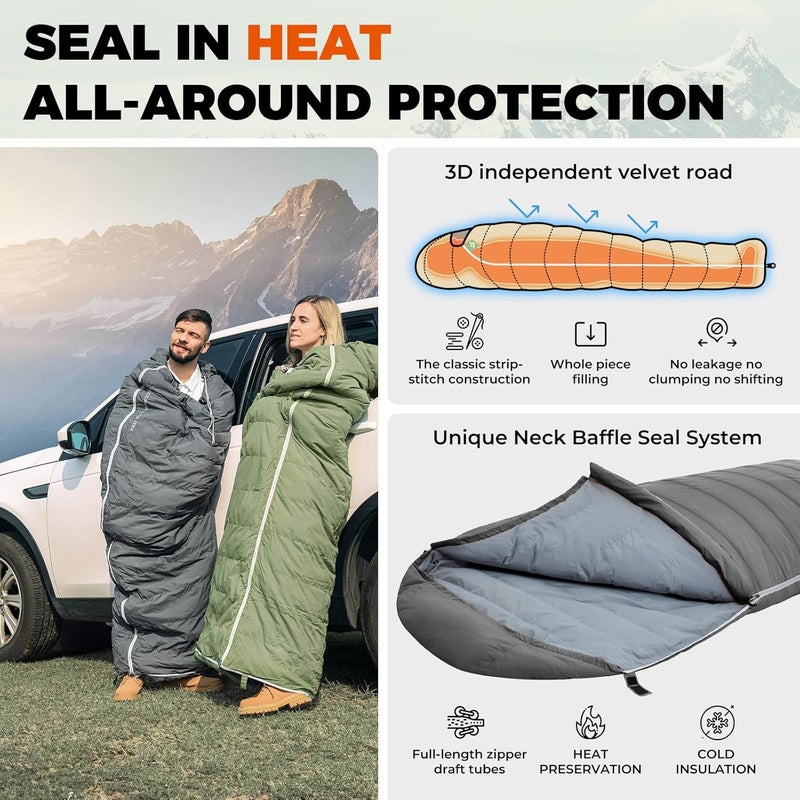 KingCamp Down Sleeping Bag for Adults, 600 FP Cold Weather 3-4 Season Sleeping Bag, Ultralight & Compact with Compression Sack for Backpacking, Camping, Hiking - Image 4