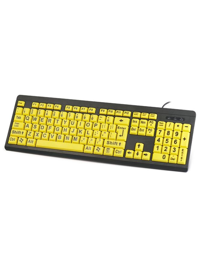 BURAQ T801 104 Keys Special People Children Old Man Big Letters USB Wired Keyboard, Cable Length: 1.38m(Yellow)  - Image 1