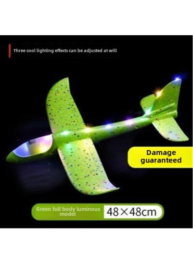 Large Hand Throwing Aircraft Toy Light-emitting Outdoor Sliding Aircraft Children's Swing Throwing Gliding Foam Aircraft Model-Color:Full Body Luminous Green  - Image 1