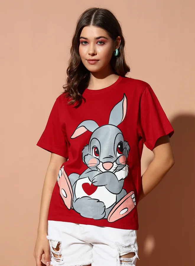 تايك تو تيشيرت أوفر سايز بطبعة أرنب أحمر من ذا دراي ستيت