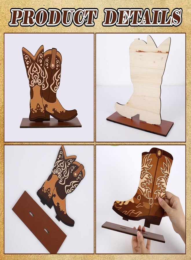 FYSUIMU 7 Pcs Western Cowboy Boots Wooden Centerpieces Western Brown Boot Shape Retro Wood Tabletop Signs for Tables for Rodeo Birthday Baby Shower Wedding Bachelorette Party Supplies - Image 3