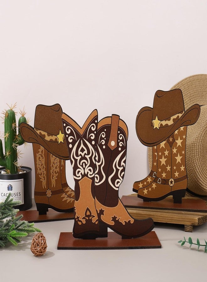 FYSUIMU 7 Pcs Western Cowboy Boots Wooden Centerpieces Western Brown Boot Shape Retro Wood Tabletop Signs for Tables for Rodeo Birthday Baby Shower Wedding Bachelorette Party Supplies - Image 4