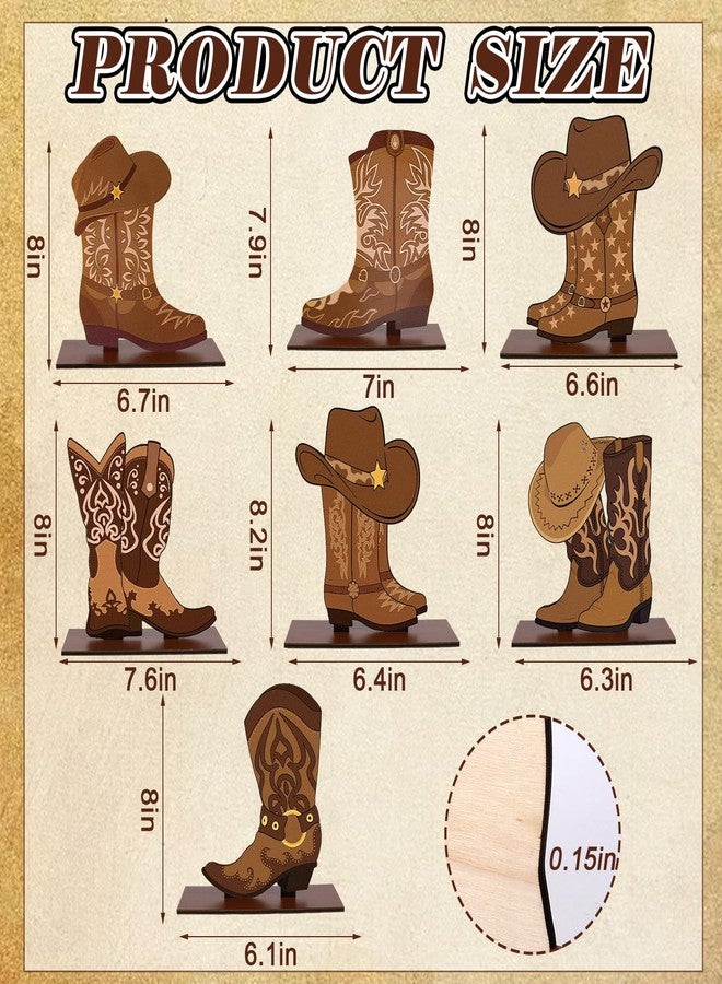 FYSUIMU 7 Pcs Western Cowboy Boots Wooden Centerpieces Western Brown Boot Shape Retro Wood Tabletop Signs for Tables for Rodeo Birthday Baby Shower Wedding Bachelorette Party Supplies - Image 2