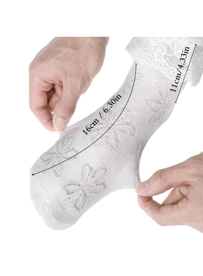 2pairs White Black Ruffle Socks for Women Turn-Cuff Lace Frilly Ankle Comfortable Cotton Princess Socks - Image 2