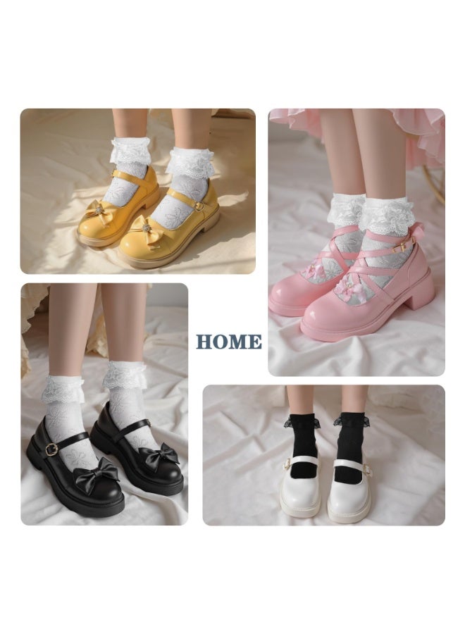 2pairs White Black Ruffle Socks for Women Turn-Cuff Lace Frilly Ankle Comfortable Cotton Princess Socks - Image 3