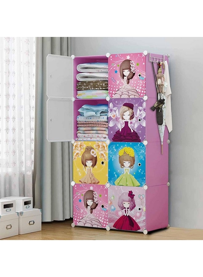 LACOSSI Plastic Baby Foldable Wardrobe For Clothes Storage, Kids Almirah For Clothes, Baby Cupboard For Clothes Storage Collapsible Wardrobe For Kids Clothes/Toys/Books(Pink, 8-SHELF-8-DOOR) - Image 1