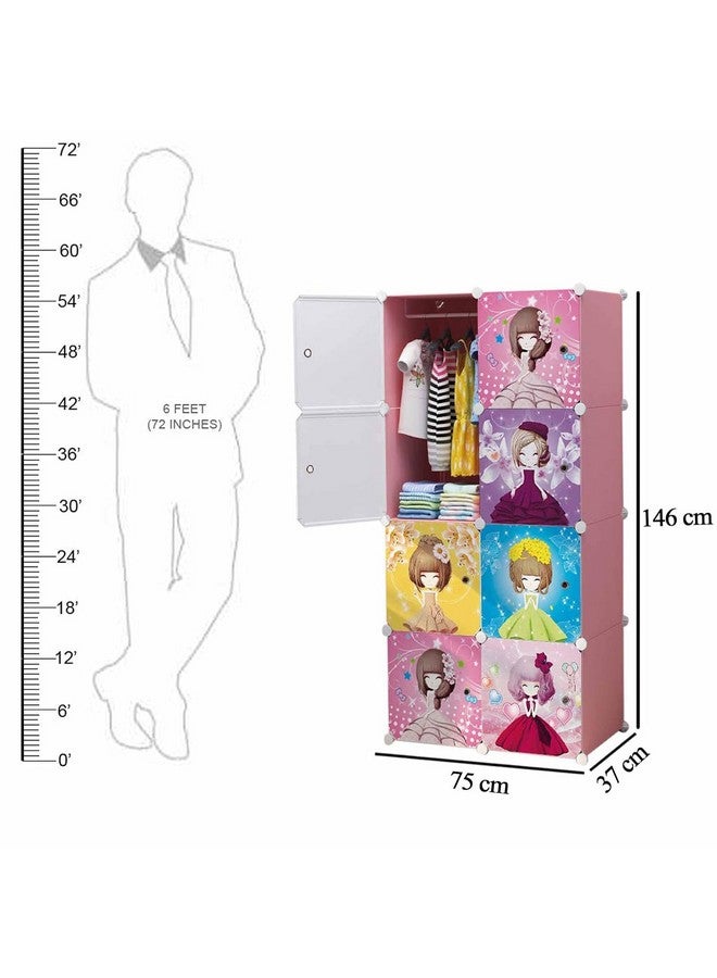 LACOSSI Plastic Baby Foldable Wardrobe For Clothes Storage, Kids Almirah For Clothes, Baby Cupboard For Clothes Storage Collapsible Wardrobe For Kids Clothes/Toys/Books(Pink, 8-SHELF-8-DOOR) - Image 2