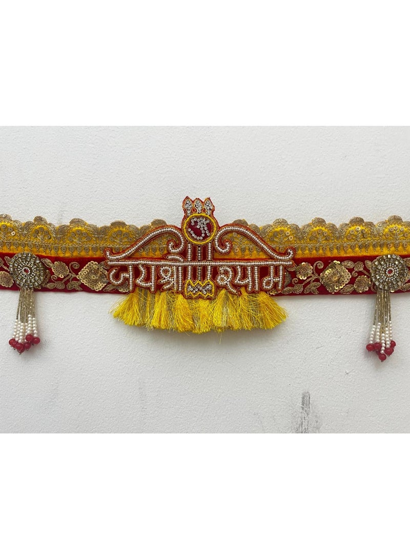 Diwali Decor / Traditional “Jai Shree Ram” Decorative Toran for Door – Red & Gold Embroidered Bandhanwar with Beads and Tassels - Image 2