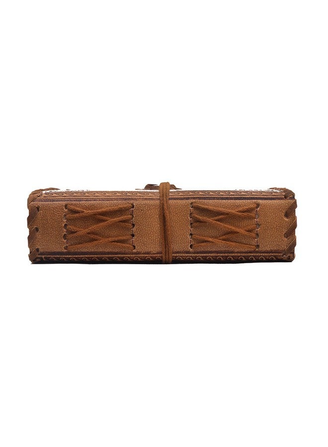 CREATIVE LEATHER ART دفتر يوميات مزين بنقوش زهرة عباد الشمس والفراشة مع حجر أزرق، ٢٤٠ صفحة، دفتر رسم جلدي، دفتر ملاحظات جلدي، دفتر يوميات عتيق، دفتر يوميات جلدي للنساء والرجال، دفتر يوميات حجر أزرق - Image 5