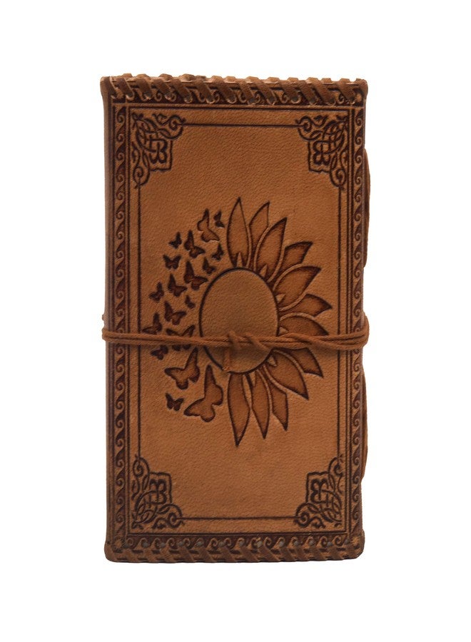 CREATIVE LEATHER ART دفتر يوميات مزين بنقوش زهرة عباد الشمس والفراشة مع حجر أزرق، ٢٤٠ صفحة، دفتر رسم جلدي، دفتر ملاحظات جلدي، دفتر يوميات عتيق، دفتر يوميات جلدي للنساء والرجال، دفتر يوميات حجر أزرق - Image 4