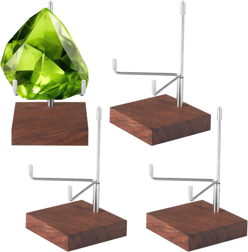 Four Pcs Wood Easel Holders with Adjustable Metal Arms, Rock Stands for Crystal and Geodes Display, Walnut Rock Stands for Crystals, Crystal Display Stands - Image 5