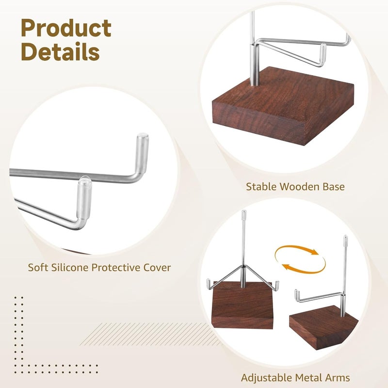 Four Pcs Wood Easel Holders with Adjustable Metal Arms, Rock Stands for Crystal and Geodes Display, Walnut Rock Stands for Crystals, Crystal Display Stands - Image 3