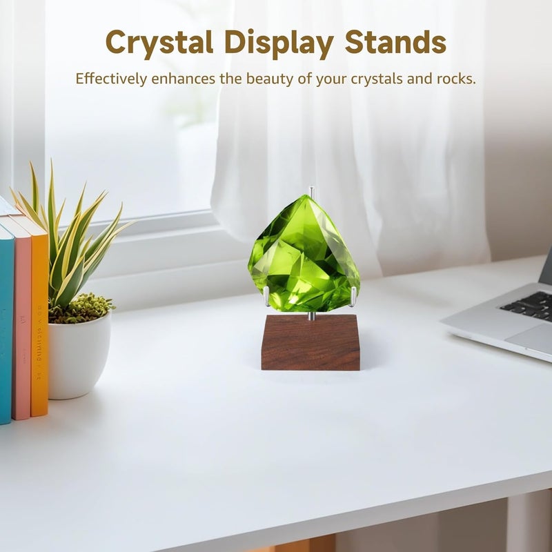 Four Pcs Wood Easel Holders with Adjustable Metal Arms, Rock Stands for Crystal and Geodes Display, Walnut Rock Stands for Crystals, Crystal Display Stands - Image 4