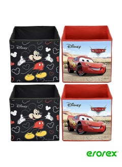 Disney Print Non Woven Fabric 4 Pieces Foldable Large Size Storage Cube Toy, Books Shoes Storage Box With Handle Extra Large Black Brown