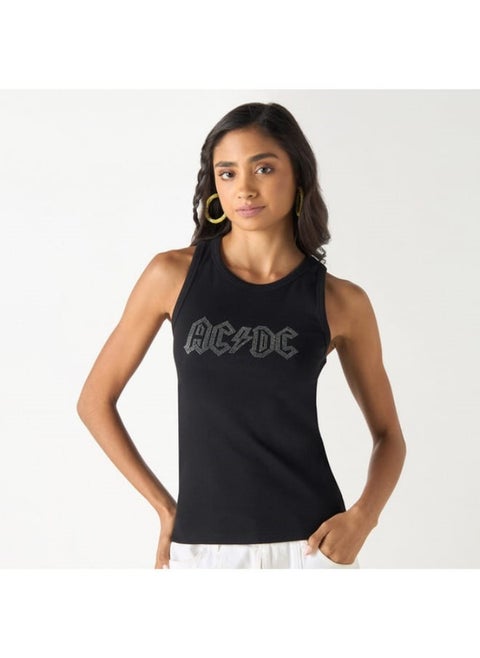 AC/DC Embellished Tank Top with Racerback