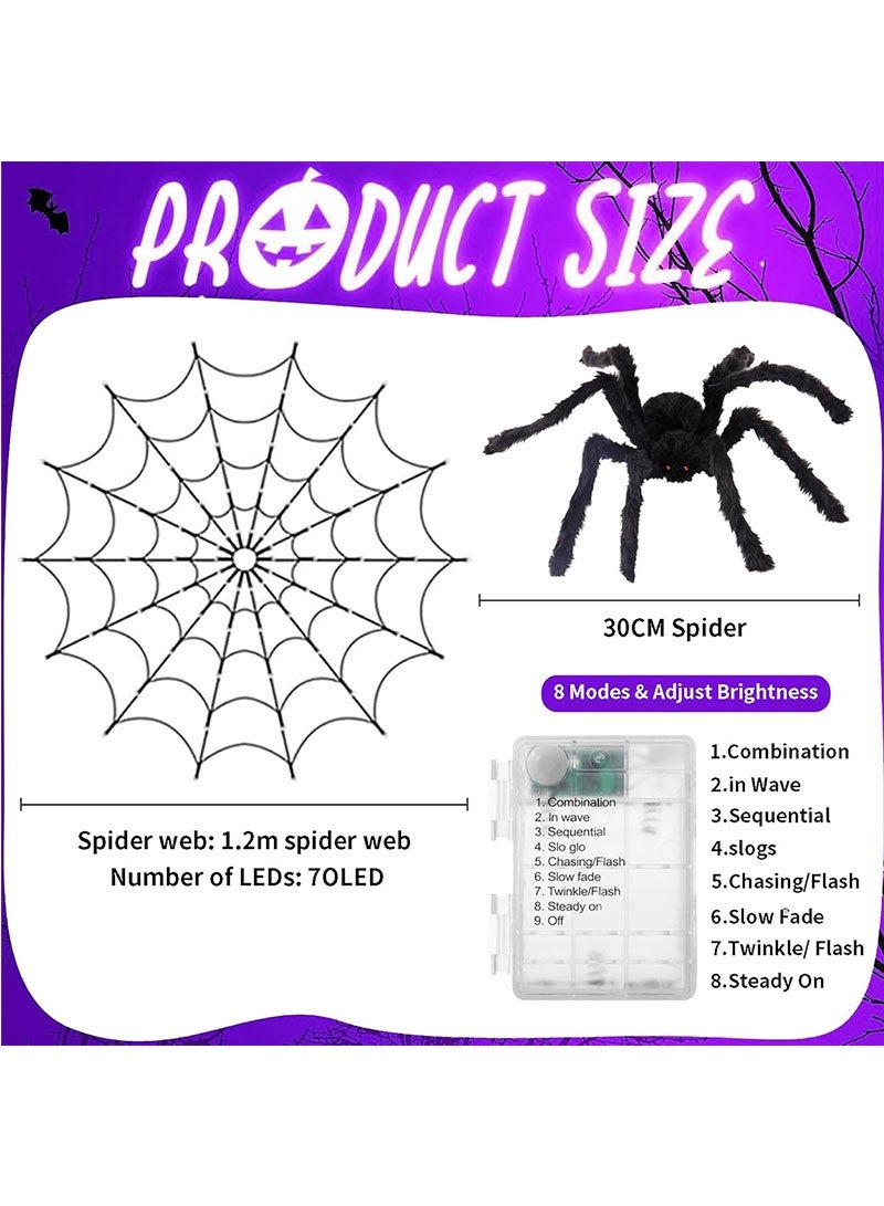 Yoawllty Halloween Decorations, 60 LED Waterproof Halloween Spider Web Lights with 30cm Black Spider, Halloween Lights for Indoors House Garden Decorations - Image 3