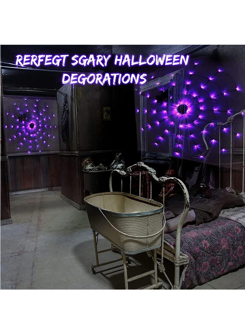 Yoawllty Halloween Decorations, 60 LED Waterproof Halloween Spider Web Lights with 30cm Black Spider, Halloween Lights for Indoors House Garden Decorations - Image 2