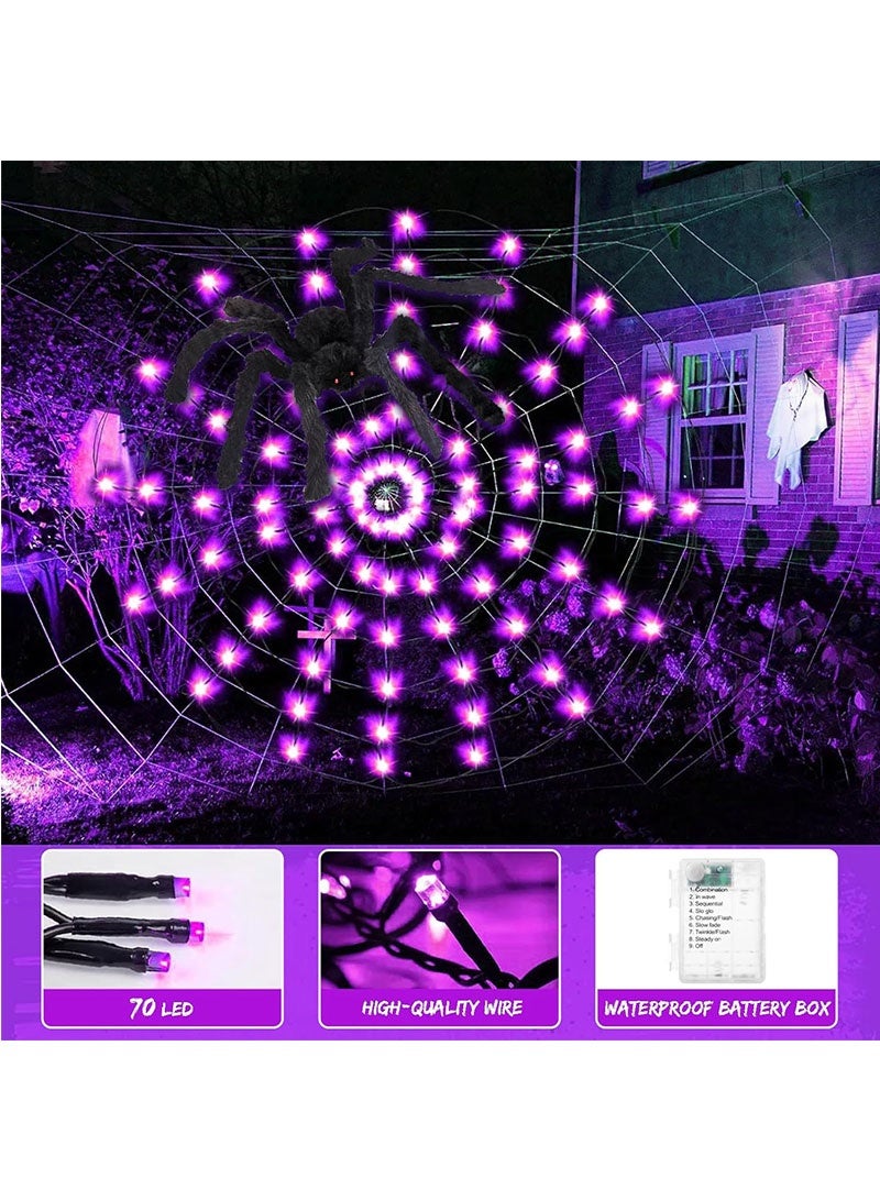 Yoawllty Halloween Decorations, 60 LED Waterproof Halloween Spider Web Lights with 30cm Black Spider, Halloween Lights for Indoors House Garden Decorations - Image 5