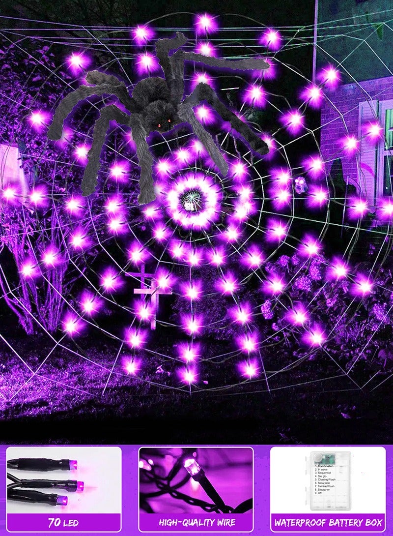 Yoawllty Halloween Decorations, 60 LED Waterproof Halloween Spider Web Lights with 30cm Black Spider, Halloween Lights for Indoors House Garden Decorations - Image 1