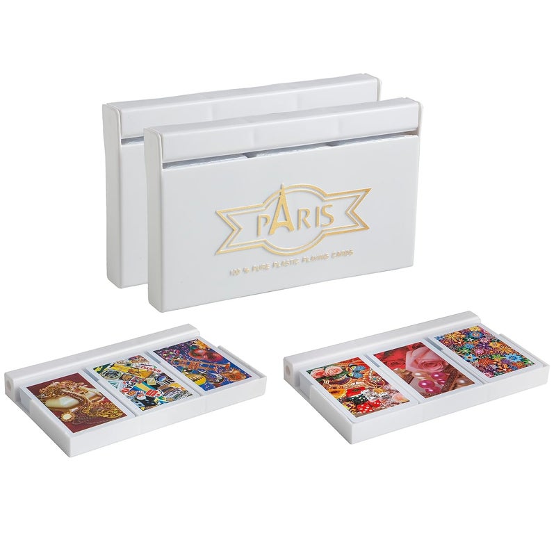 Paris Plastic Playing Cards (Set of 6), Bridge Size, Multicolor Cards Packed in Three Piece White PVC Containers, Cards for All Ages Used for Card Games, Poker and Rummy - Image 1