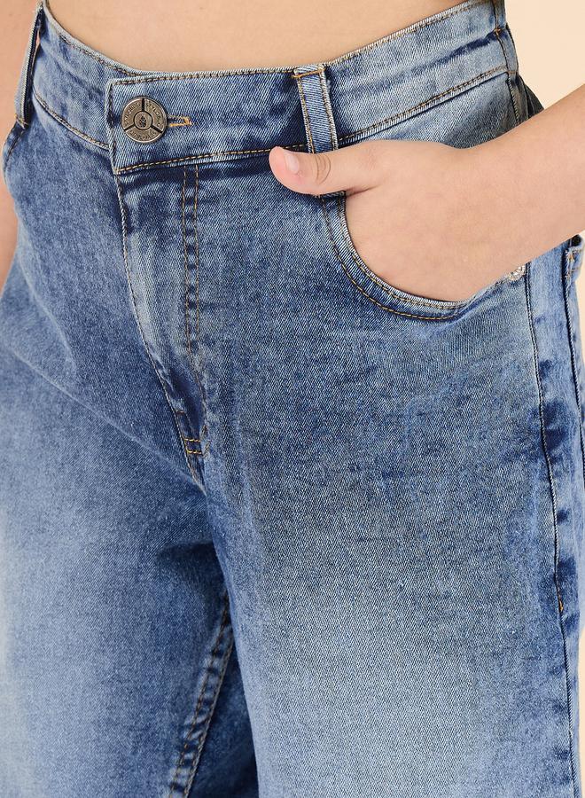 Stylo Bug Girls Blue Acid Wash Faded Jeans - Image 4