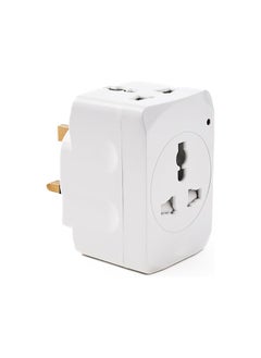 Duravel Duravel Universal Travel Power Adapter, 3-Pin UK to Multi-Socket Converter, White  - Image 1