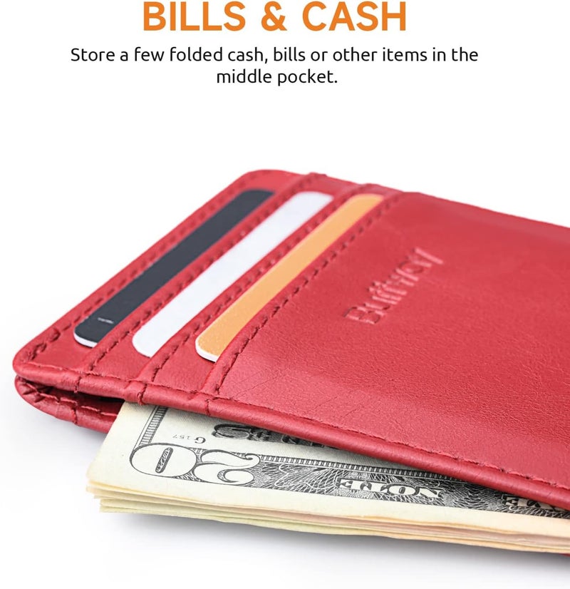 Buffway Mens Slim Wallet, Minimalist Thin Front Pocket Leather Credit Card Holder with RFID Blocking for Work Travel - Image 5