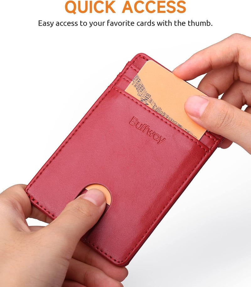 Buffway Mens Slim Wallet, Minimalist Thin Front Pocket Leather Credit Card Holder with RFID Blocking for Work Travel - Image 3