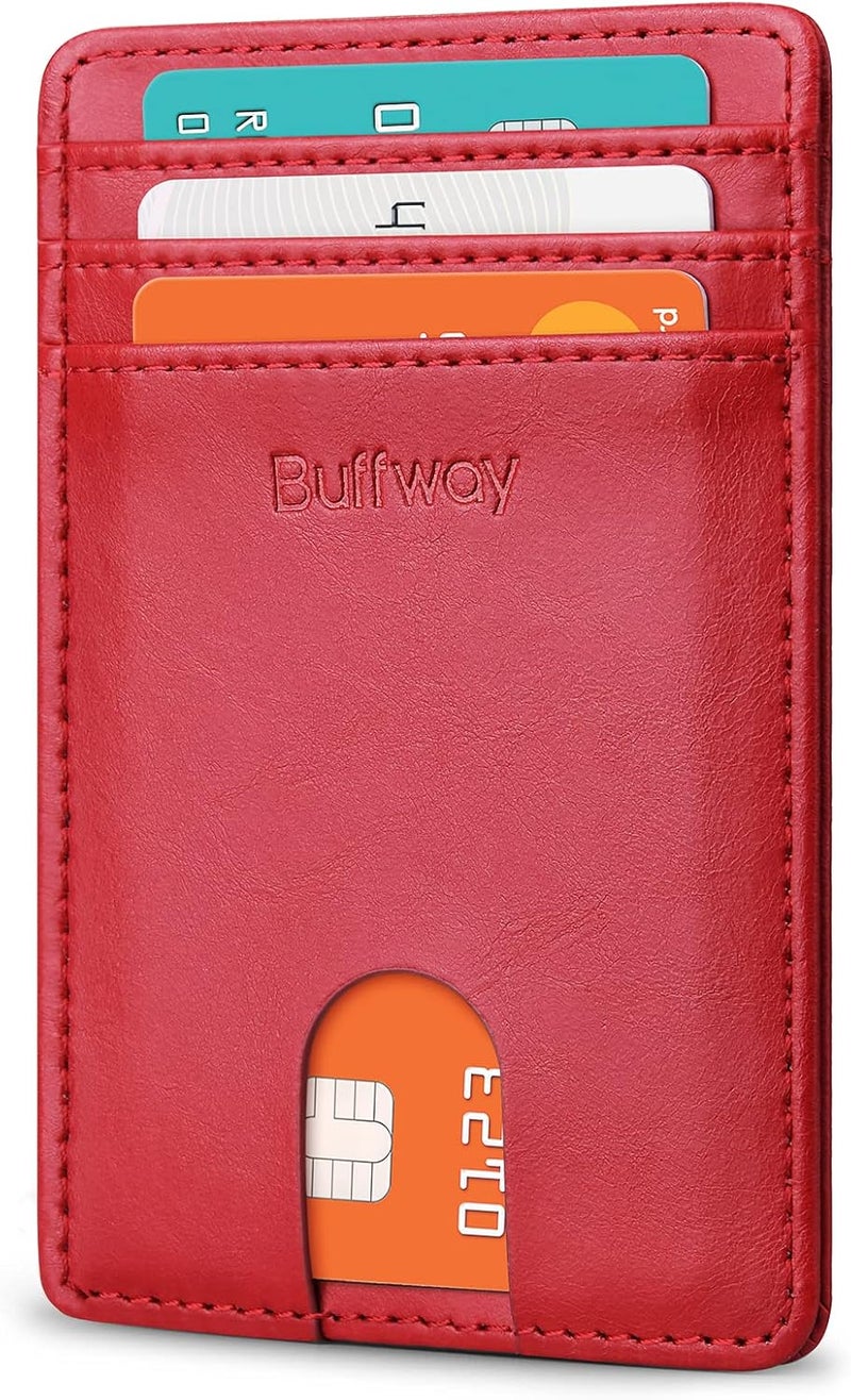 Buffway Mens Slim Wallet, Minimalist Thin Front Pocket Leather Credit Card Holder with RFID Blocking for Work Travel - Image 1