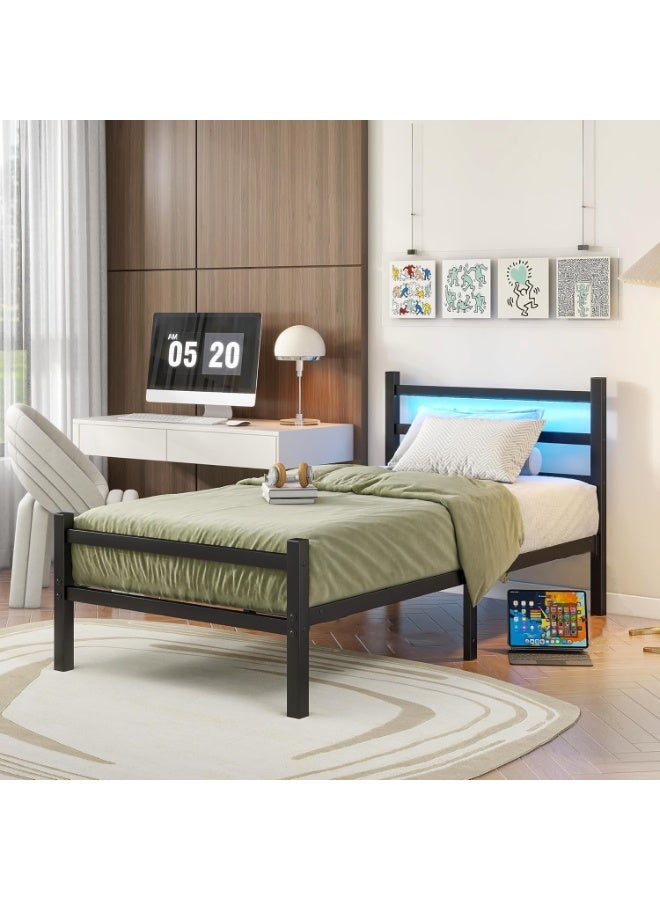آسي بلاي إطار سرير قوي بقياس Twin مع لوح أمامي وخلفي، يتحمل حتى 2000 رطل، لا يحتاج إلى قاعدة صندوق، منصة معدنية مع مساحة تخزين أسفل السرير. - Image 1