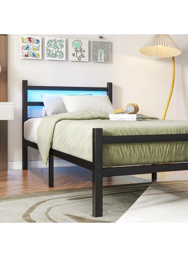 آسي بلاي إطار سرير قوي بقياس Twin مع لوح أمامي وخلفي، يتحمل حتى 2000 رطل، لا يحتاج إلى قاعدة صندوق، منصة معدنية مع مساحة تخزين أسفل السرير. - Image 2