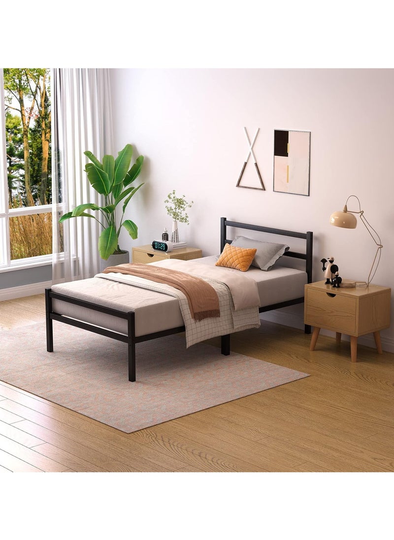 ACPLAY - Heavy Duty Twin Bed Frame with Headboard & Footboard, Supports Up to 2000LBS, No Box Spring Needed, Metal Platform with Underbed Storage - Image 1