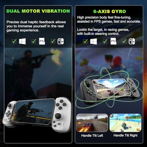 Koiiko Phone Game Controller for iPhone 17/Android/PC/Switch, Play COD, Genshin, Diablo, Support Streaming on PS5/PS4/Xbox/PC Console, Cloud Gaming Wireless Gamepad Joystick, Turbo/6-Axis Gyro/Dual Motor - Image 3