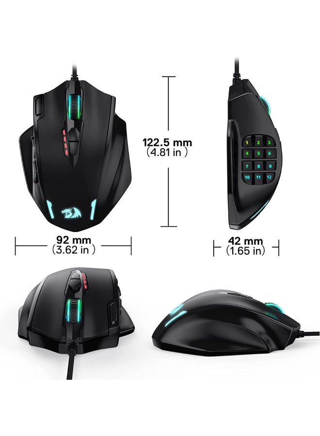 ريدراجون ماوس M908 Impact RGB LED MMO مع أزرار جانبية ماوس ألعاب سلكي بصري مع 12,400 نقطة في البوصة، 20 زر ماوس قابل للبرمجة - Image 5