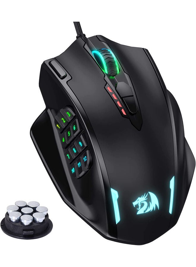 ريدراجون ماوس M908 Impact RGB LED MMO مع أزرار جانبية ماوس ألعاب سلكي بصري مع 12,400 نقطة في البوصة، 20 زر ماوس قابل للبرمجة - Image 1