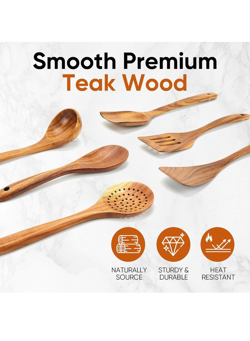 Uwals 6 Piece Wooden Spoons for Cooking,Smooth Finish Teak Wooden Utensils for Cooking, Comfort-Grip Wood Spoons for Cooking, Non-Stick Wooden Cooking Utensils,Teak Wooden Spoon Sets (6 PCS Large) - Image 3