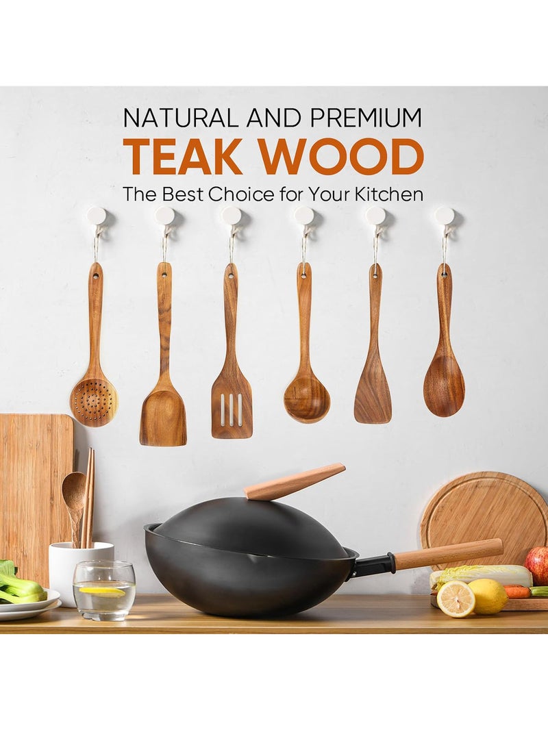 Uwals 6 Piece Wooden Spoons for Cooking,Smooth Finish Teak Wooden Utensils for Cooking, Comfort-Grip Wood Spoons for Cooking, Non-Stick Wooden Cooking Utensils,Teak Wooden Spoon Sets (6 PCS Large) - Image 2