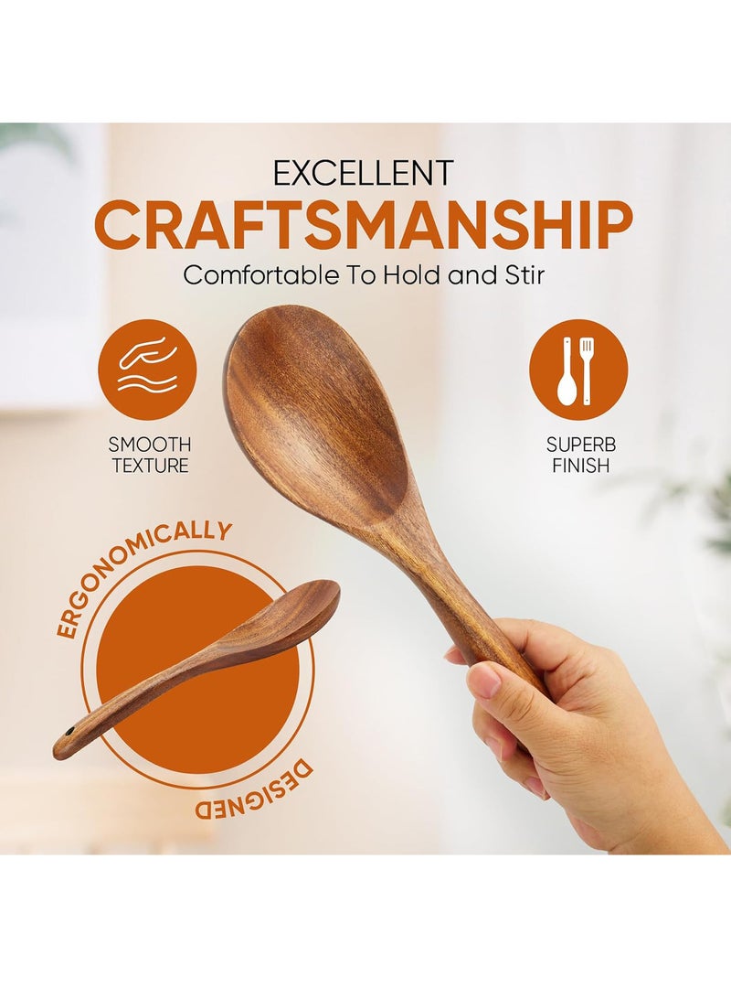 Uwals 6 Piece Wooden Spoons for Cooking,Smooth Finish Teak Wooden Utensils for Cooking, Comfort-Grip Wood Spoons for Cooking, Non-Stick Wooden Cooking Utensils,Teak Wooden Spoon Sets (6 PCS Large) - Image 4