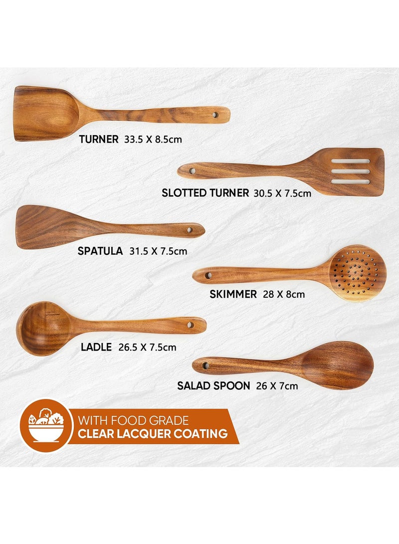 Uwals 6 Piece Wooden Spoons for Cooking,Smooth Finish Teak Wooden Utensils for Cooking, Comfort-Grip Wood Spoons for Cooking, Non-Stick Wooden Cooking Utensils,Teak Wooden Spoon Sets (6 PCS Large) - Image 5