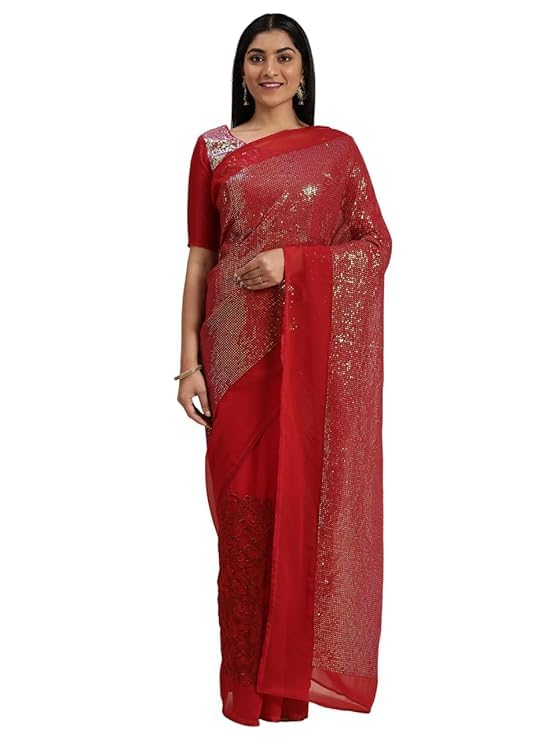 HEMOVIA Women's Plain Digital Print Cotton Silk Blend Saree with Silver Weaving Border Tassels-Elegant Ethnic Wear for Festive and Casual Occasions New 2025 (Monalisa-Red) - Image 1
