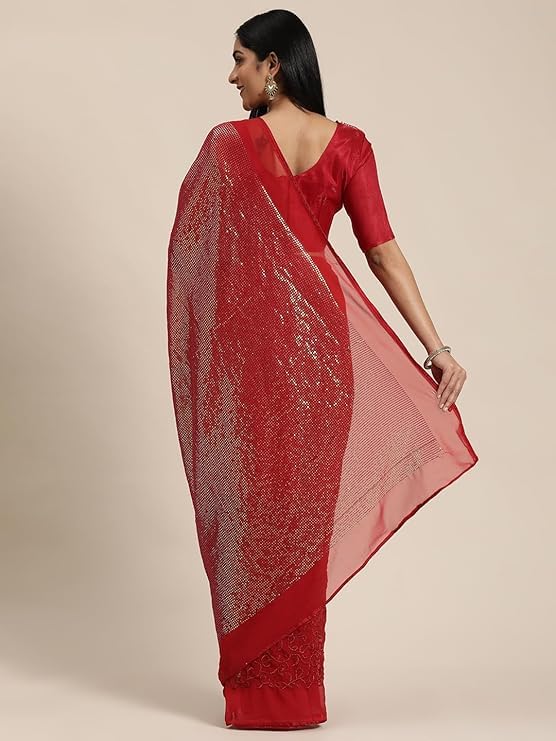 HEMOVIA Women's Plain Digital Print Cotton Silk Blend Saree with Silver Weaving Border Tassels-Elegant Ethnic Wear for Festive and Casual Occasions New 2025 (Monalisa-Red) - Image 3