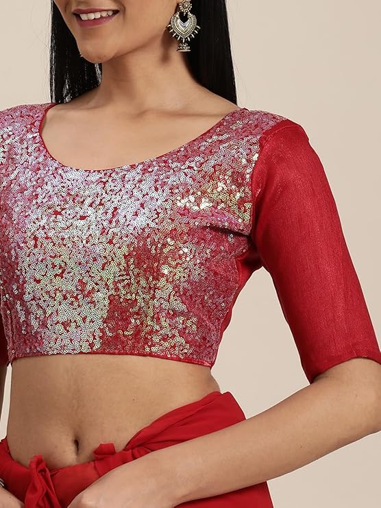 HEMOVIA Women's Plain Digital Print Cotton Silk Blend Saree with Silver Weaving Border Tassels-Elegant Ethnic Wear for Festive and Casual Occasions New 2025 (Monalisa-Red) - Image 4