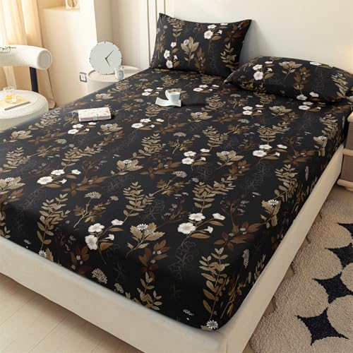 LweiPsqLin Full Size Fitted Sheet - Floral Brushed Microfiber Bed Sheet with 15 Inch Deep Pocket Elastic Edges - Shrink & Fade Resistant, Botanical Print Bedding - Image 2