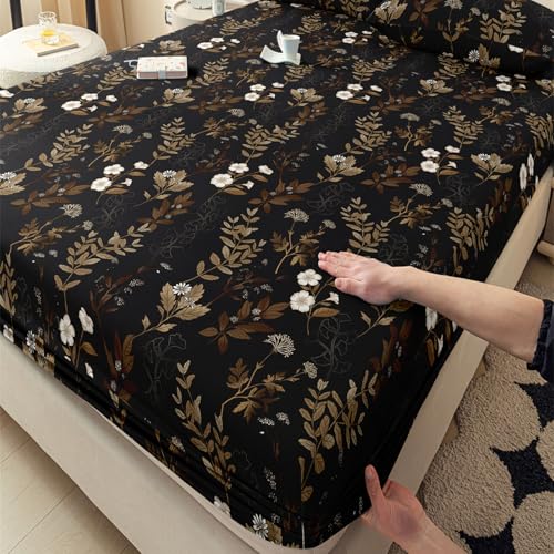 LweiPsqLin Full Size Fitted Sheet - Floral Brushed Microfiber Bed Sheet with 15 Inch Deep Pocket Elastic Edges - Shrink & Fade Resistant, Botanical Print Bedding - Image 4