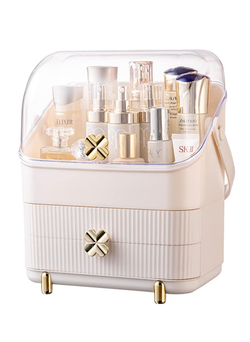 Sharpdo 3 Tiers Makeup Organizer Holder Cosmetic Storage Box with Dust Free Cover Portable Handle 2 Rroomy Drawers  - Image 1