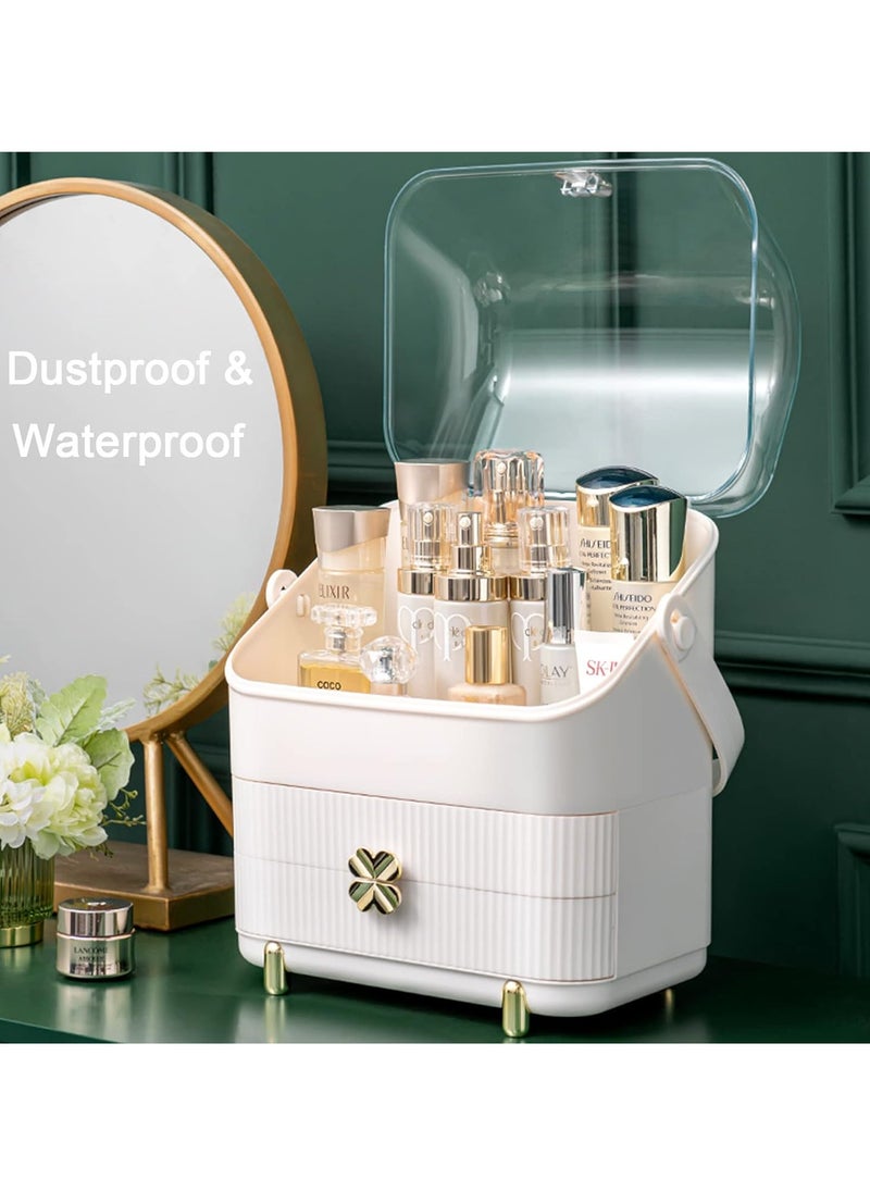 Sharpdo 3 Tiers Makeup Organizer Holder Cosmetic Storage Box with Dust Free Cover Portable Handle 2 Rroomy Drawers  - Image 2