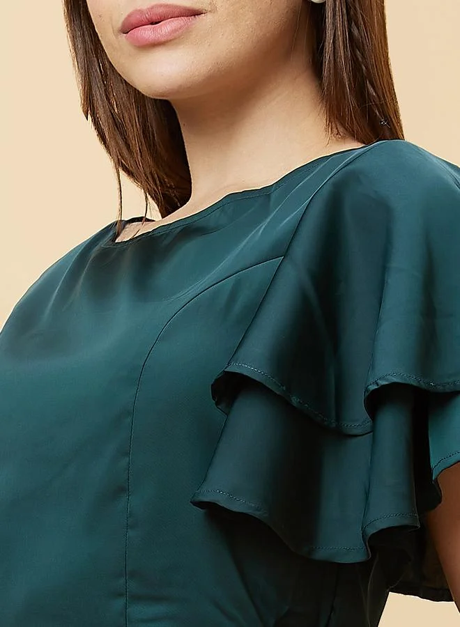globus Globus Solid Layered Flared Sleeve Cropped Top
