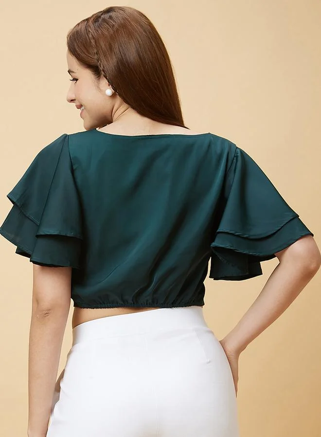 globus Globus Solid Layered Flared Sleeve Cropped Top