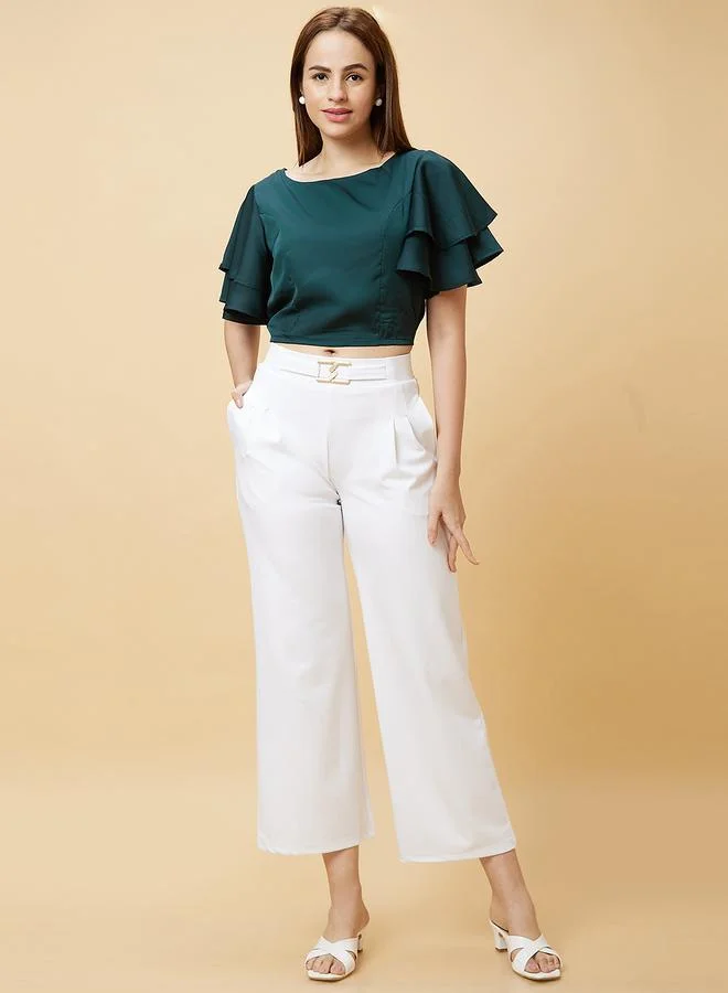 globus Globus Solid Layered Flared Sleeve Cropped Top